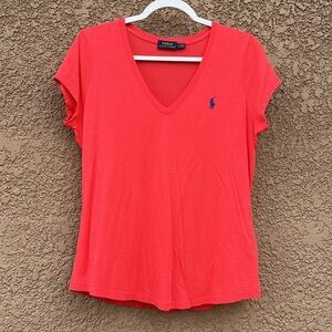 Polo Ralph Lauren Women T-Shirt M Short Sleeve V-Neck Soft Cotton Classic Preppy